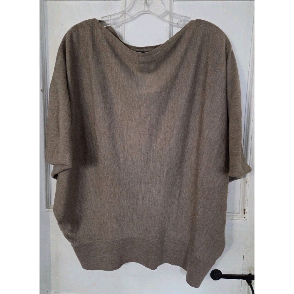 Talbots Petites Pure Merino Wool Heathered Taupe Brown Dolman Sleeve Sweater PL